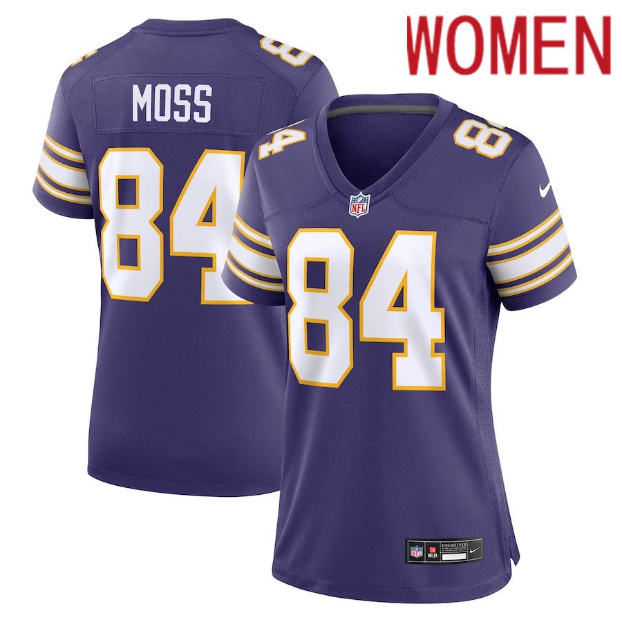 Women Minnesota Vikings #84 Randy Moss Nike Purple Classic Retired Player Game NFL Jersey->women nfl jersey->Women Jersey